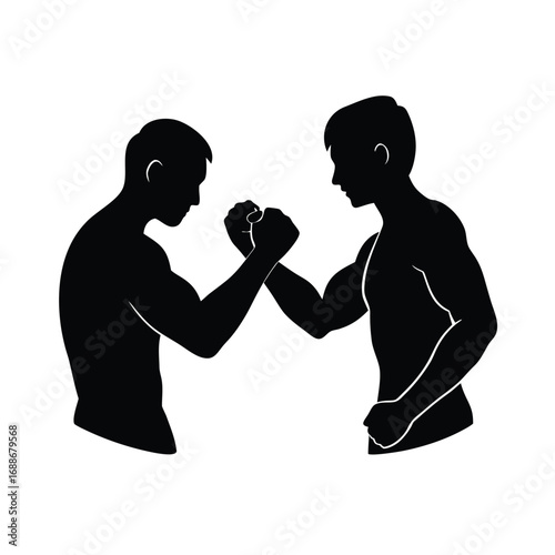 Silhouette of two friends arm wrestling