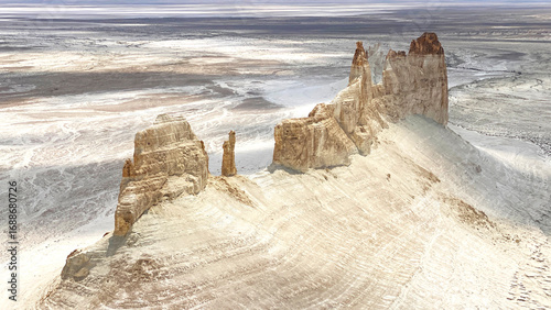 Barren Martian landscape. Rocky slope looks like a dragon's crest. The Bozzhyra tract is a magnificent space landscape in Kazakhstan