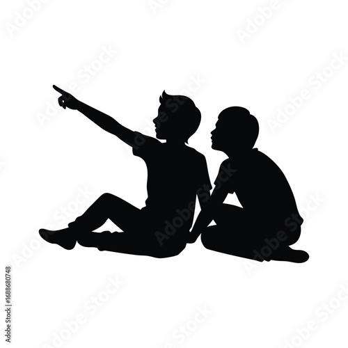 Silhouette of Two Friends Pointing