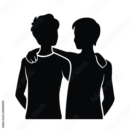 Silhouette of Two Friends Together