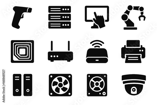 Supply icon scanner barcode vector robotic touchscreen security ai tags server librarian