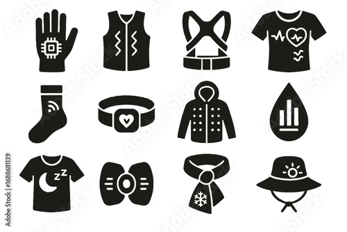 Cooling posture wearable hydration smart led armbands icon tech biometric vector stimulators