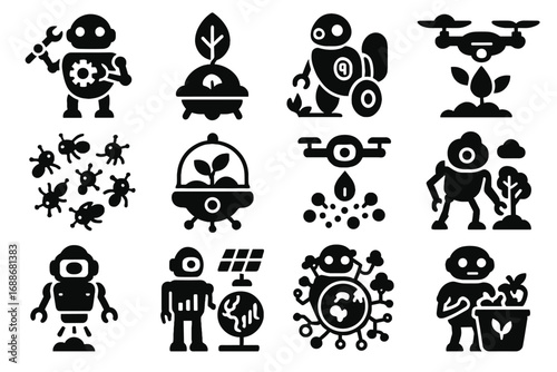 Robot futuristic eco forest bot icon vector floating hub hybrid renewable restoration
