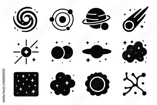 Icon vector grid comet quasar cloud system filament galaxy emission cosmic astronomical