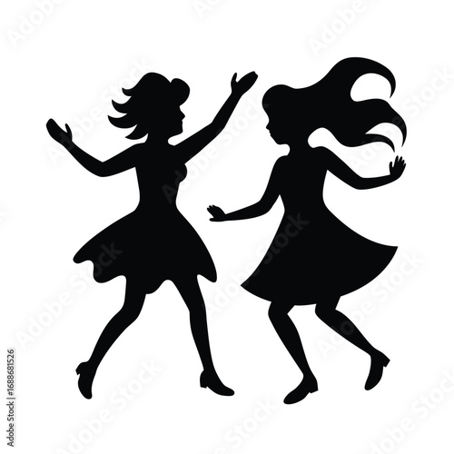 Black silhouette of two girls dancing
