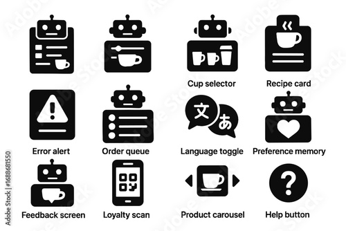 Memory toggle barista product icons ai cup screen queue panel vector selector