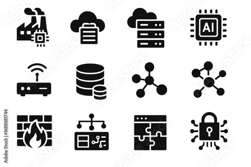Vector routers edge cloud ai system storage servers encryption virtual network icon