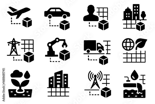 Agriculture icon grid process management virtual building twin vector monitoring icons digital