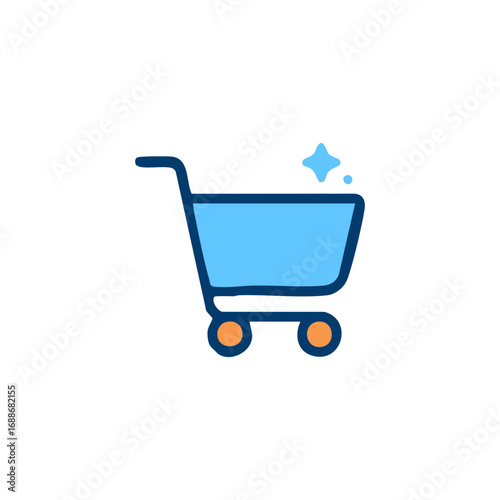 Light blue shopping cart with sparkles perfect for retail, ecommerce, online shopping concepts. Ideal for web banners, social media posts.