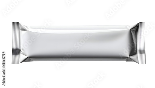 white candy wrapper mockup without  serrations. Blank silver foil snack bag for chips or food