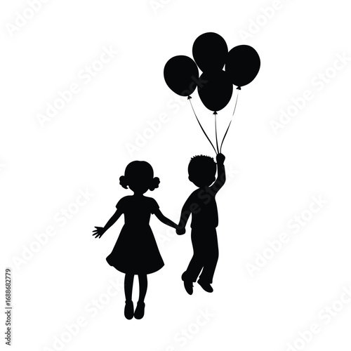 Boy and Girl Silhouette with Balloons