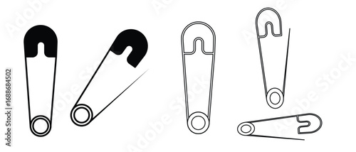 Safety pin icon vector. Set of safety pins symbol silhouette. Close and open safety pin symbol and clip art. Vector illustration.