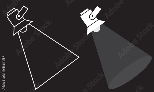 Spotlight icon vector. Light projector for stage sign,  studio, auditorium. Silhouette of spotlight sign with line icon, vector illustration.