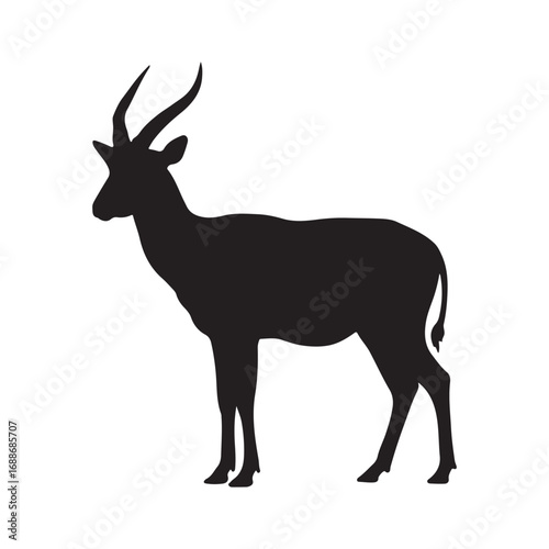 Standing Saola Silhouette. Good To Use For Element Print Book  Animal Book and Animal Content on white background
