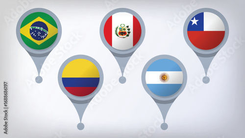 Illustration Vector Featuring Brazil, Argentina, Colombia, Chile and Peru  Identities
