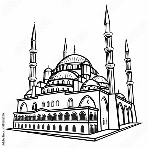 Illustration of the blue mosque in istanbul, turkey, showcasing its iconic domes and minarets, a historical landmark and a symbol of islamic architecture