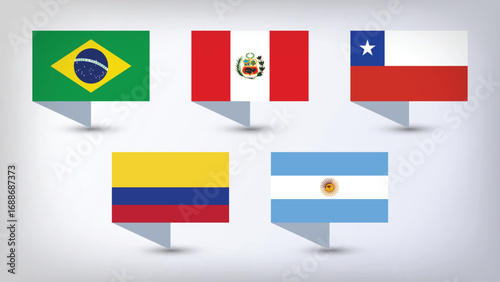 Illustration Vector Featuring Brazil, Argentina, Colombia, Chile and Peru  Identities