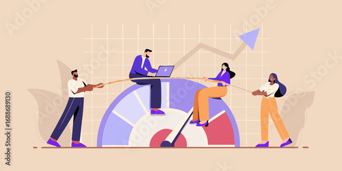 Teamwork and competition in business tug of war over growth and performance metrics