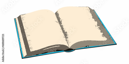 Open book with blank pages and textured edges on a white background