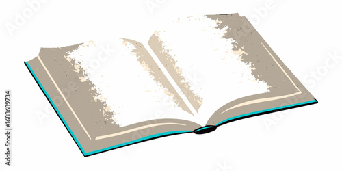 Open book with blank pages and textured cover on a white background