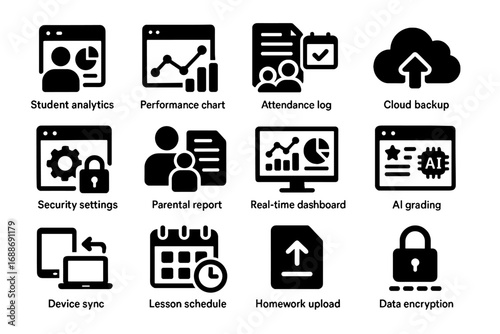 Device vector student classroom chart icons ai grading data upload icon encryption