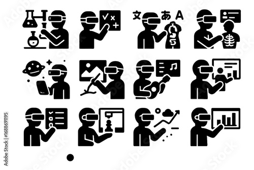 Activities instrument vector project icon equations ar student experiment practice icons printing