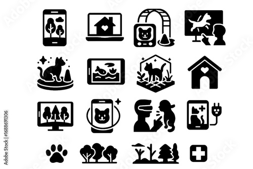 Icon area interactive virtual digital habitat environment training space pet park vector