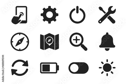 Calibration gear view vector icon power notification icons button smart compass map