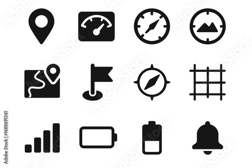 Altitude flag navigation pin map speedometer distance location gauge icon icons vector