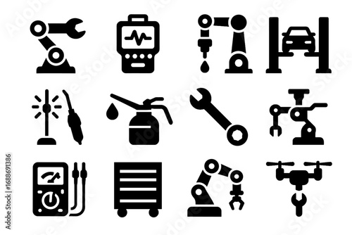 Repair digital tools hydraulic scanner vector drone icon mechanic automated screwdriver wrench