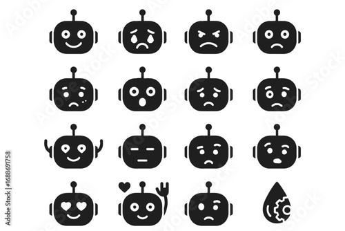 Excited robotic icons vector emotions crying surprised waving automaton robot ai bot