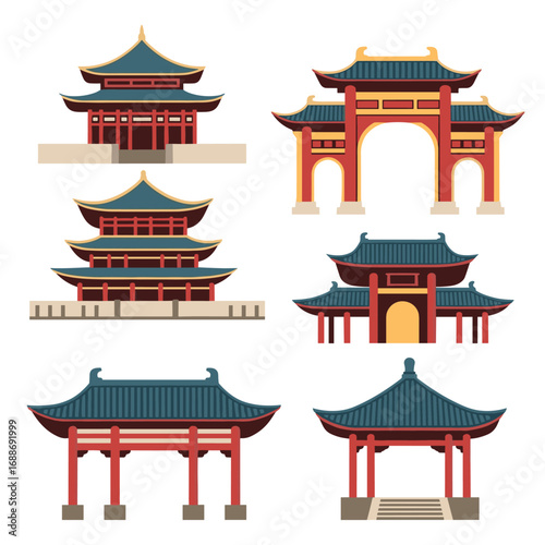 Traditional asian architecture buildings temples gates and pavilions collection