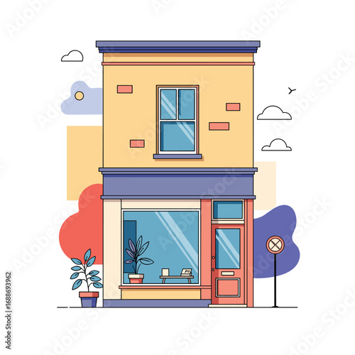 Charming urban storefront building with large display window