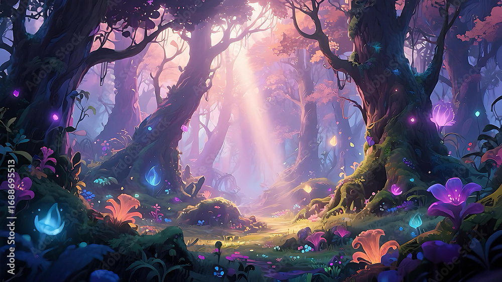 Fototapeta premium Enchanted Fantasy Forest with Magical Light Series