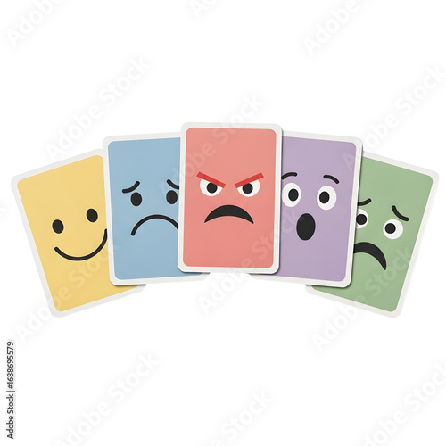 Emotion cards depicting various facial expressions in bright colors  