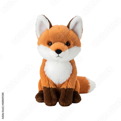 Plush fox toy sitting with a soft texture and friendly expression  