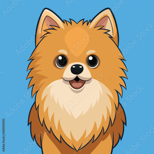 Adorable cartoon Pomeranian dog with fluffy orange fur and big eyes puppy illustration