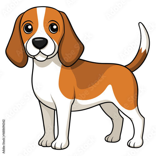 Cartoon Beagle Dog Standing on White Background puppy canine