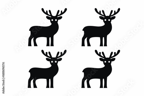 set of Christmas reindeer icon silhouette illustration