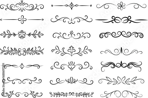vintage border elements set Set of hand drawn vector line border. Lines, borders, underline pencil strokes, 