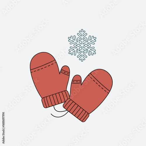Illustration of a pair of red mittens with a snowflake above, suggesting winter or cold weather.
