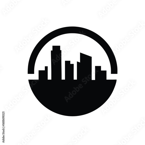 Circular Cityscape Silhouette Vector Icon