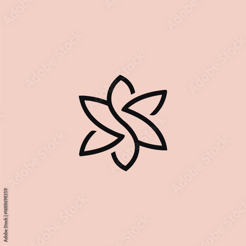 Luxury Floral Logo, minimalist logo featuring a stylized flower with interweaving petals, ideal for beauty, spa, wellness, and luxury brands seeking a sophisticated and natural aesthetic star. 