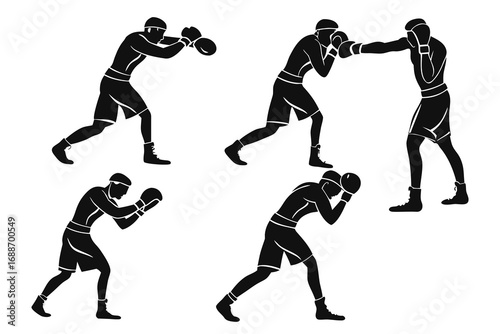 set of Boxing punch action silhouette vector