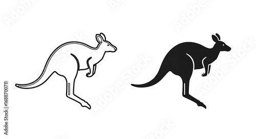 Two kangaroo illustrations, one in outline and one in solid black.
