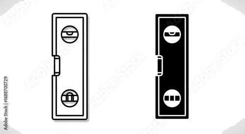 Two spirit levels, one in outline and one in solid black, side by side.