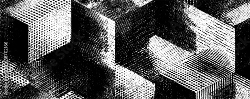 Black and white abstract geometric line art pattern for modern design