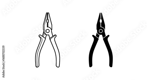 Line art and silhouette of pliers, a hand tool used for gripping and cutting.