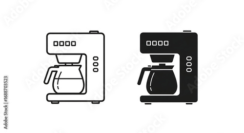 Two coffee makers, one in black and white outline, the other in solid black.