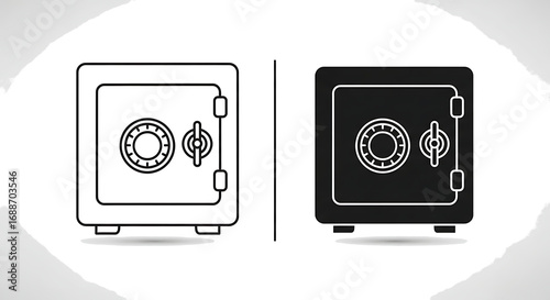 Two safe icons, one in black and white, the other in solid black.